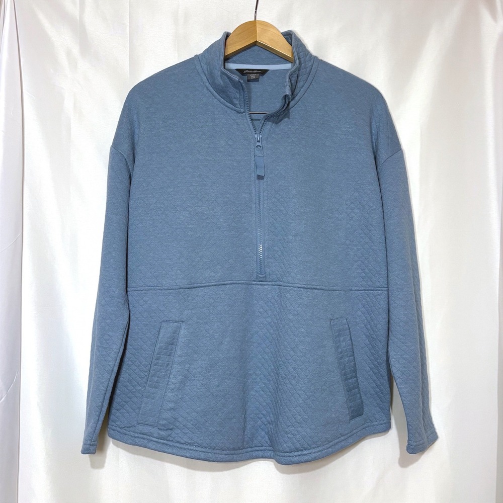 Eddie Bauer Womens Blue Diamond Quilted Quarter‎ Zip Pullover Sweatshirt Medium